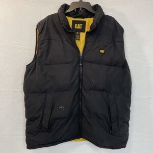 CAT Caterpillar Men's Puffer Vest Jacket Black Size XL Outdoor  Workwear READ